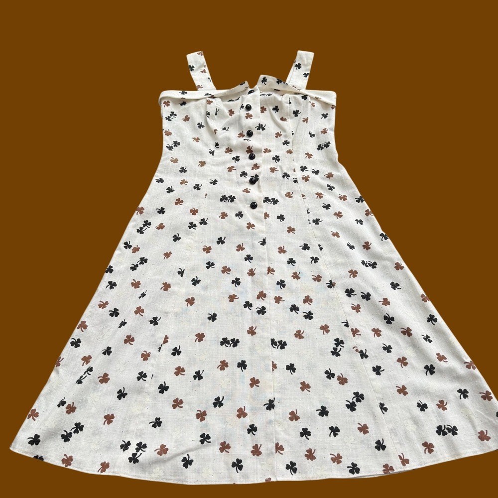 Vintage‎ R&K Originals Shamrock Clover Print Button Front A-Line Sundress Cream